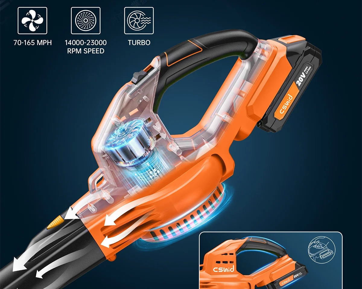 Cordless Leaf Blower, 20V Handheld Electric Leaf Blowers with 2 X Battery & Charger, 2 Speed Mode, 320CFM 165MPH, Lightweight Battery Powered Leaf Blowers for Leaf/Snow/Dust Blowing